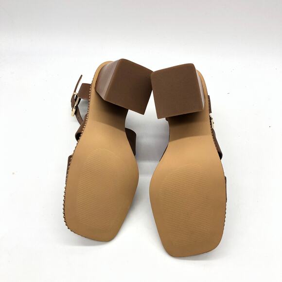 Steve Madden Womens Lighten Platform Sandal Leather Buckle Cognac 7 New - Picture 3 of 10